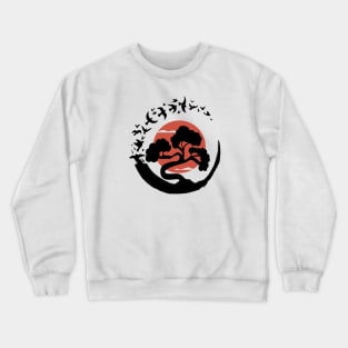 Bonsai Tree in Enso Circle Birds Crewneck Sweatshirt